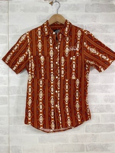 LEFLAH レフラー 半袖ボタンシャツ ネイティブ柄 刺繍ロゴ オレンジ SIZE:M MH0221042603