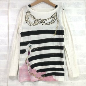 TSUMORI CHISATO Tsumori Chisato wool MIX border lip long sleeve cut and sewn SIZE: 2 white / black LU632022012808