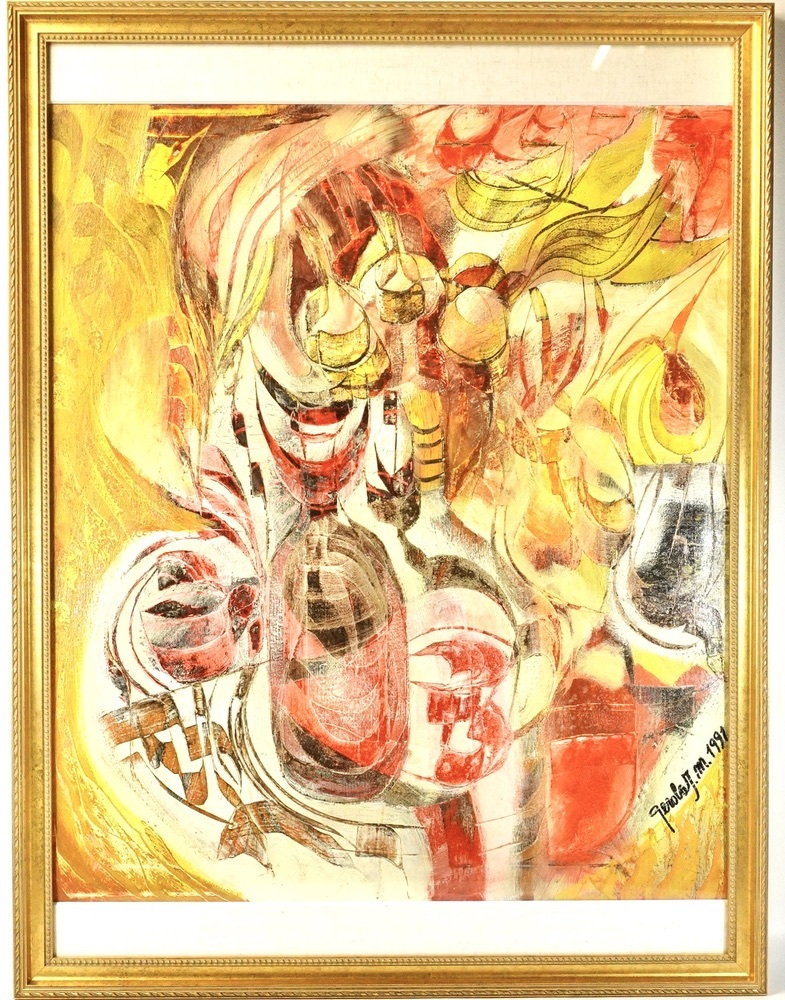 1991 Artista italiano Jean-Marie Gerola Pintura al óleo Pintura abstracta Tamaño 20 Enmarcado Ancho 65 cm Alto 85 cm YKT, cuadro, pintura al óleo, pintura abstracta