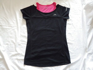 TIGORA lady's tops short sleeves training wear sportswear L size black TIGRUNNING Jim . running sport USED