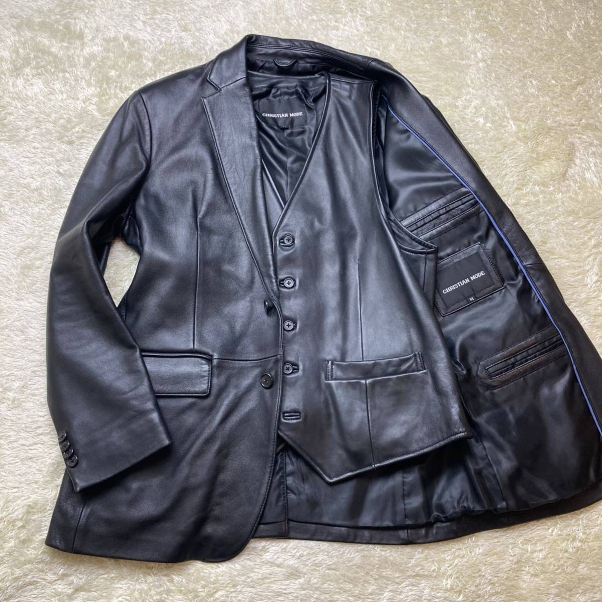 お気にいる】 コート ラムレザー MODE CHRISTIAN E143/美品 中綿 黒 L 