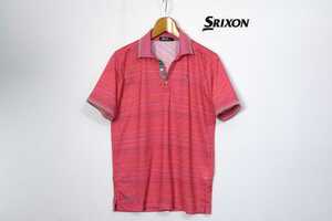 メンズ SRIXON スリクソン 半袖 ポロシャツ ボーダー柄 M サイズ ゴルフ ウェア ピンク ロゴ刺繍