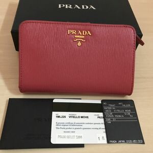 美品　PRADA プラダ 二つ折り財布　ミニ財布　ピンク　ミニウォレット