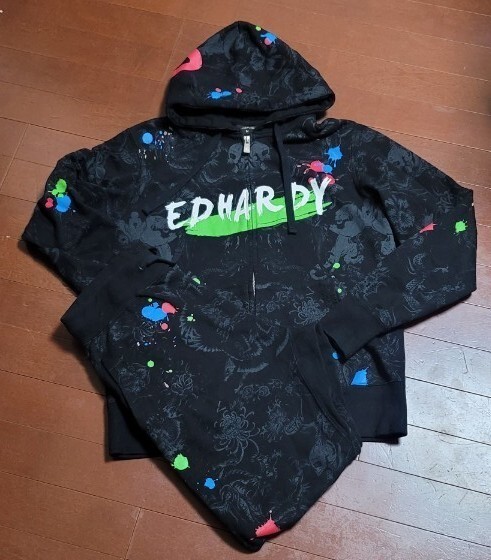 Ed hardy M ダブルジップ パーカ &イージーパンツ セット