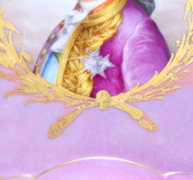 アンティーク・セーブル (SEVRES) 1764年頃 金彩 大型 飾り皿 ルイ16世 陶板画 トレー ポンパドール ピンク ゴールド プレート カップ_画像3