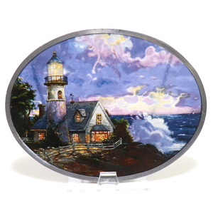 Art hand Auction Thomas Kinkade Vintage Vidrieras Maestros de vidrieras Luz en el paisaje del faro de la tormenta Disney Tiffany Studios EE.UU., Artesanía, Vaso, Vidrio artesanal