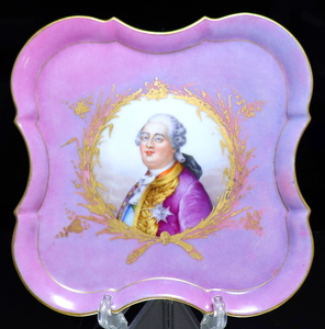 アンティーク・セーブル (SEVRES) 1764年頃 金彩 大型 飾り皿 ルイ16世 陶板画 トレー ポンパドール ピンク ゴールド プレート カップ