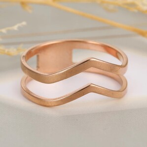 a-105 ステンレスリング V字リング 2連 指輪レディース ピンクゴールド 【12号】 a136