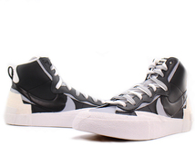 美品 ナイキ NIKE sacai サカイ Blazer Mid ブレザー ミッド スニーカー ハイカット BV0072-002 Black Grey ブラック ウルフグレー_画像2