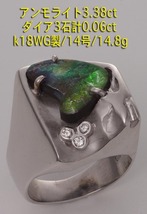 ☆/美しいアンモライト3.38ct+ダイアのk18WG製14号リング・14.8g/IP-5619_画像1