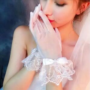 高品質 ウエディンググローブ ショート リボン 結婚式 ブライダル手袋