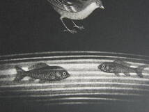 長谷川潔、「小鳥と魚の友愛」、希少な画集より、新品高級額、マット額装付、送料無料、日本人画家、巨匠_画像3