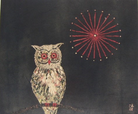 Kiyoshi Yamashita, Owls and Fireworks, Travel Scenery, Framed paintings from rare art books, Comes with custom mat and brand new Japanese frame, free shipping, Painting, Oil painting, Nature, Landscape painting