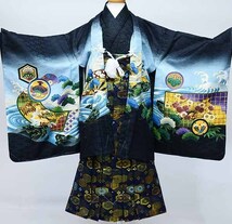 七五三 五歳 男児 羽織袴フルセット 着物 黒地 鷹 袴変更可能 祝着 新品（株）安田屋 NO36968_画像3