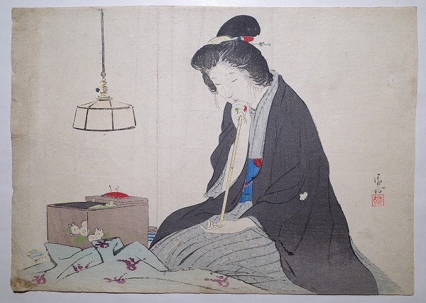 伊東深水/鏑木清方門 歌川派浮世絵「女湯」美人画 絹本 絵画 扁額