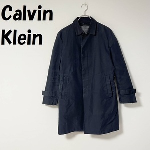 【人気】Calvin Klein/カルバンクライン アウター ステンカラーコート 内側チェック柄 ブラック サイズM/A3987