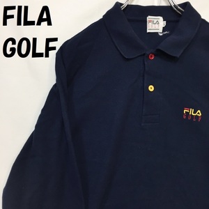 【人気】FILA GOLF/フィラゴルフ 長袖ポロシャツ ロゴ コットン100％ ネイビー 紺 サイズ40/S3579