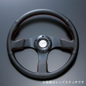 D1SPEC ステアリング フラットR 35パイ ブラックスポーク/レッドステッチ ブラックレザータイプ