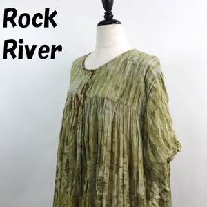 【人気】Rock River 半袖 総柄 ワンピース シースルー 膝下丈 グリーン サイズL/S3624