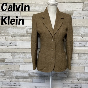 【人気】Calvin Klein/カルバンクライン 毛100％ テーラードジャケット キャメル サイズL レディース/A2994
