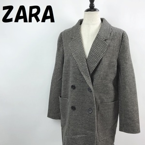 【人気】ZARA/ザラ ダブルブレストコート ダブルボタン Pコート 千鳥柄 ライトベージュ系 サイズS レディース/S3734