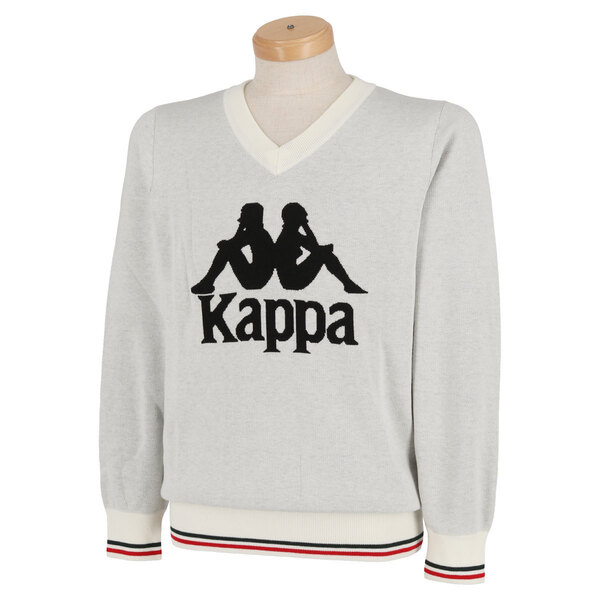 送料無料◆新品◆Kappa GOLF ビッグロゴ Vネック セーター◆(M)◆KGA52SW04-OW◆カッパ ゴルフ ITALIA