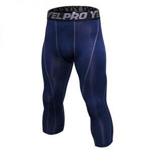 送料無料 新品 ランニングウェア 七分丈 タイツ メンズ Lサイズ ネイビー パンツ トレーニング スポーツ アウトドア 加圧 スパッツ 1051