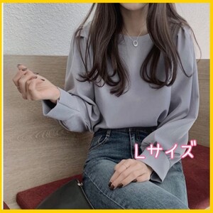 プルオーバー カットソー キレイめ かわいい 白 ブルー グレー L トップス レディースブラウス シンプル
