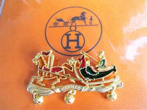 エルメス HERMES ブローチ 馬車 マルチカラー ゴールド エマイユ 七宝焼き スイング アクセサリー Brooch　50,000円均一セール