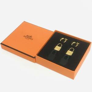  beautiful goods Hermes HERMESo- Kelly katena motif earrings Gold × black D stamp 2019 year leather lady's fashion 