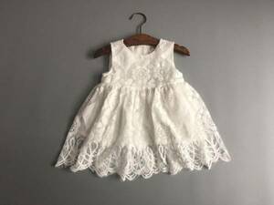  Kids baby clothes Princess One-piece / white / race // casual party dress birthday photographing 90cm /