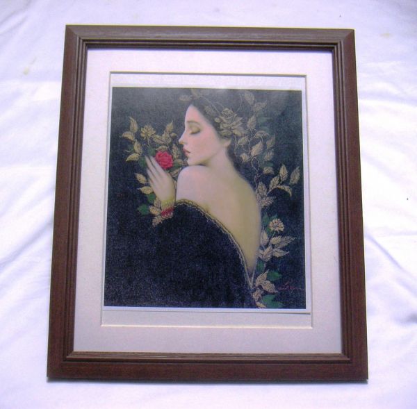 ◆Adachi Haruhiko Flower Fairy offset reproduction, wooden frame included, immediate purchase◆, Painting, Oil painting, Portraits