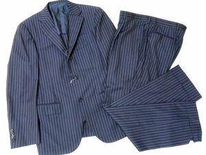 日本製 極美品 ゼニア ビームス スーツ 97 メンズ ストライプスーツ ネイビー 本切羽 ウール パンツ ジャケット M