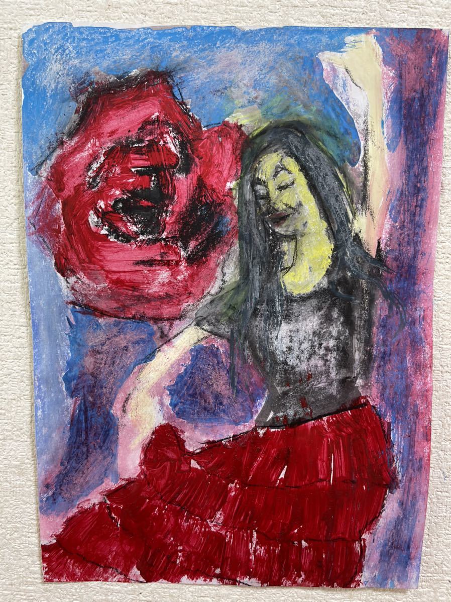 Künstler Hiro C Rose Rose, Kunstwerk, Malerei, Pastellzeichnung, Buntstiftzeichnung