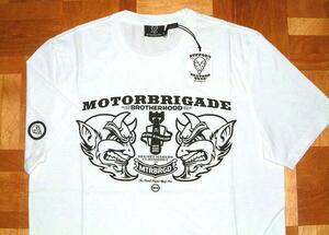 新品 USA入荷 MOTOR BRIGADE モーターブリゲード スリムフィット プリント 半袖 Tシャツ Sサイズ 白 Johnson Motors バイカー ホットロッ