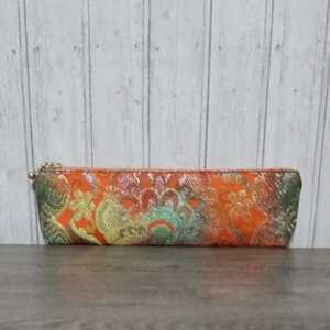  pen case * slim [.*heart] obi remake hand made kimono pouch .. flower pattern 