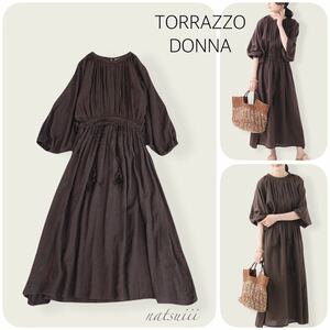 TORRAZZO DONNA . リネン ブレンド フロント ギャザー ワンピース 送料無料