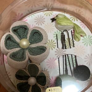 和服髪飾り 花、鳥 グリーン 振袖 袴 浴衣 パーティーに