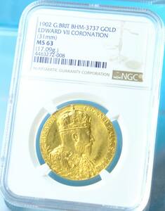  Англия 1902 Edward 7... память Gold медаль NGC MS63 золотая монета кредитная карта OK