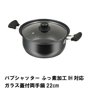 バブシャッター ふっ素加工IH対応ガラス蓋付両手鍋22cm M5-MGKPJ02300