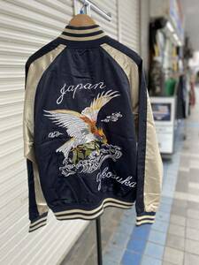  Japanese sovenir jacket [M] Yokosuka вышивка ввод Yokosuka departure .SUKAJAN атлас земля вышивка Eagle ястреб внутри карман есть темно-синий темно-синий Gold новый товар 