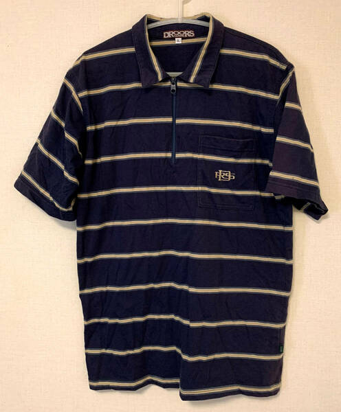 1990年代当時物 DROORS ドロアーズ ハーフジップボーダーポロシャツ Lサイズ ネイビー×ベージュ 送料無料 Tシャツ 90’s ヴィンテージ古着