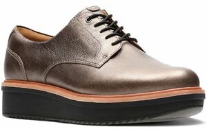 送料無料 Clarks 24.5cm ウエッジ プラットフォーム スニーカーピューター スリッポン ブーツ レザー ヒール ドレス パンプス AAA47