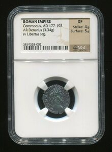 ローマ帝国　コモドゥトス帝　177-192年　デナリウス銀貨　NGC XF 管理番号 N00-00-37