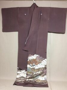 QM4622 和装 着物 絹素材 茶色 祝い柄 色留袖