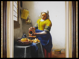 ヨハネス・フェルメール（Johannes Vermeer）「牛乳を注ぐ女（The Milkmaid）」額装 F8号相当 複製画 高精細レプリカ 世界の名画