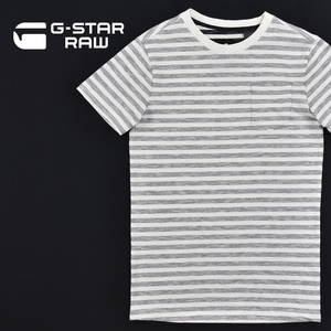 送料300円│G-STAR RAW ジースターロウ ★ クラシック リラックスド ポケット ボーダー Tシャツ 半袖 白×グレー メンズ XS