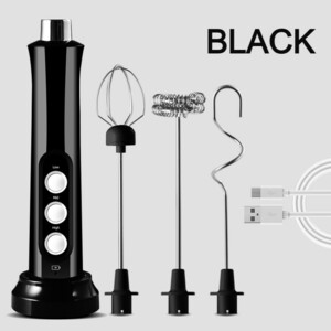 ミルク泡立て器 泡立て器 ハンドミキサー 3段階スピード 電動ミキサー USB充電 ブラック BLACK