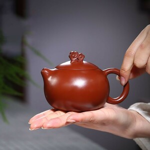 紫砂壺 大紅袍 茶壷 カンフーティー 中国古玩 本物 茶器 ティーポット 朱泥急須 カンフーティー 手彫 陶器 美術品 宜興産 極上美品 lh656