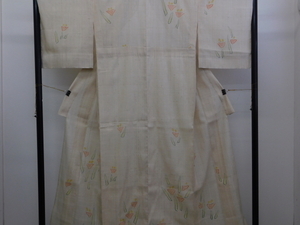 Art hand Auction Rakufu Special Selection P8206 Natsume Tsumugi Fabric Hand-painted Hanging Single Clothes BNFT Price Reduced, fashion, women's kimono, kimono, hanging